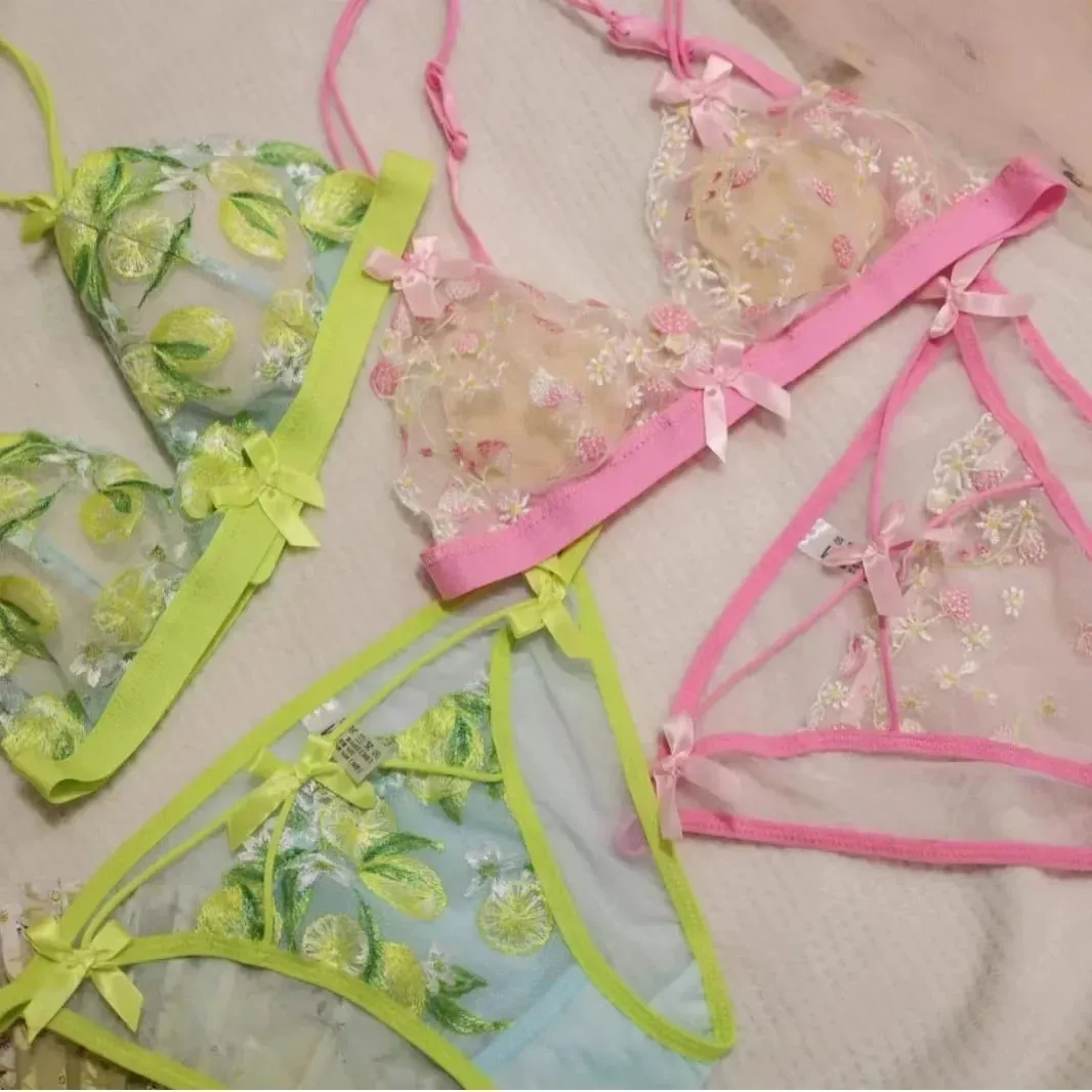 Sexy Lace Bralette Set para sa Women Triangle Cup Wireless Comfortable Underwear Lingerie — image 4
