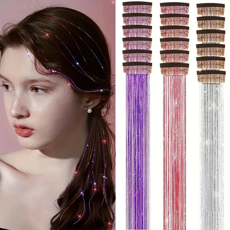 12pcs Per Pack of BB Hair Clips Shiny Metallic Hair Extensions with Clips Fairy Hair Sparkling Hair Accessories for Women. — image 3