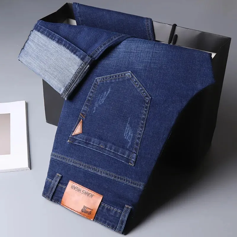 2026 NEW Men Men's Fashion Business Jeans Classic Style Casual Stretch Slim Jean Pants Male Brand Denim Trousers Black Blue Me — image 3