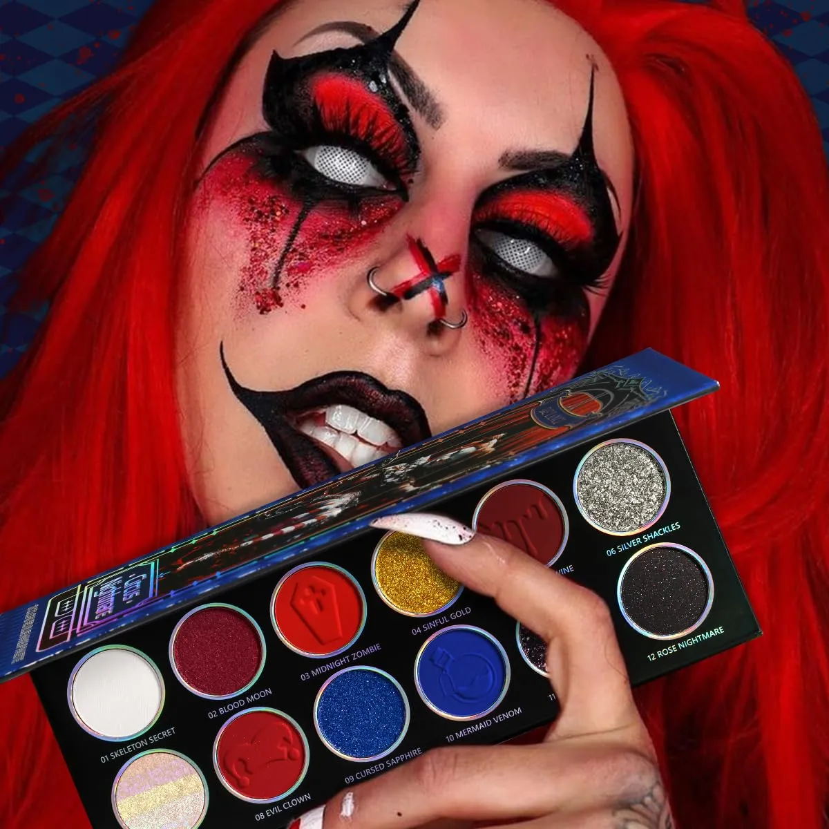 Eyeshadow Palette 12 Colors Chameleon Metallic Silver Shimmer Black Goth Clown Halloween Long Wear Vegan Eye Makeup 17g — image 5