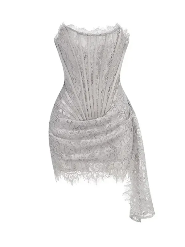 Abito corsetto patchwork trasparente in pizzo sexy Abito aderente femminile Elegante mini abito da donna MIrrgualr Abito con top a tubino Nuovo — image 14