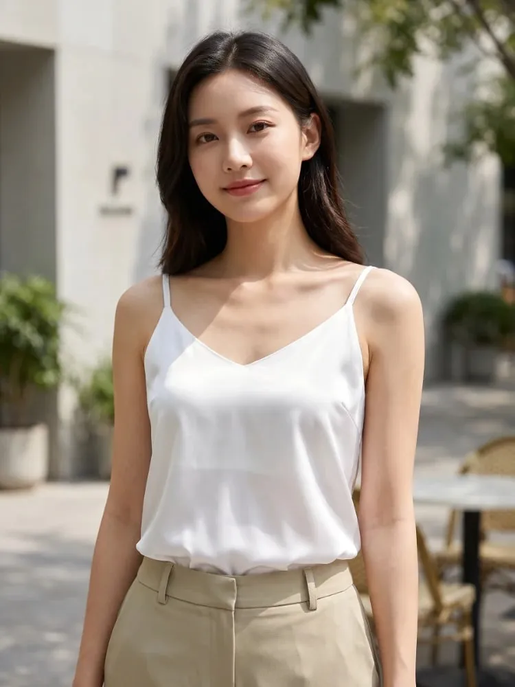 zjaiss Halter V Neck Basic White Cami 2026 Summer Spaghetti Strap Women Tank Top Sleeveless Satin Silk Tops Women'S Camisole