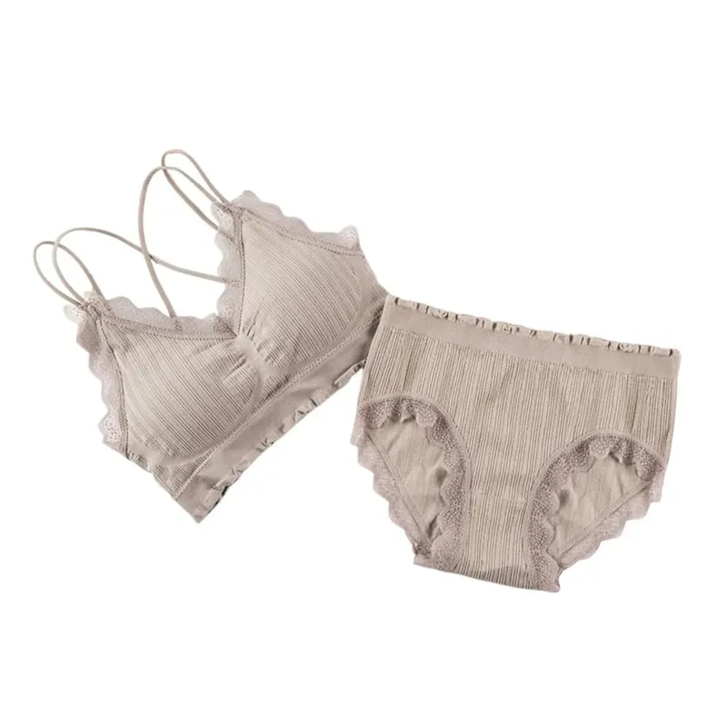 1Set Casual Lace Women Seamless Bra Set V-Neck Breathable Lingerie Set Comfortable with Bra Pads Underwear Set — image 13