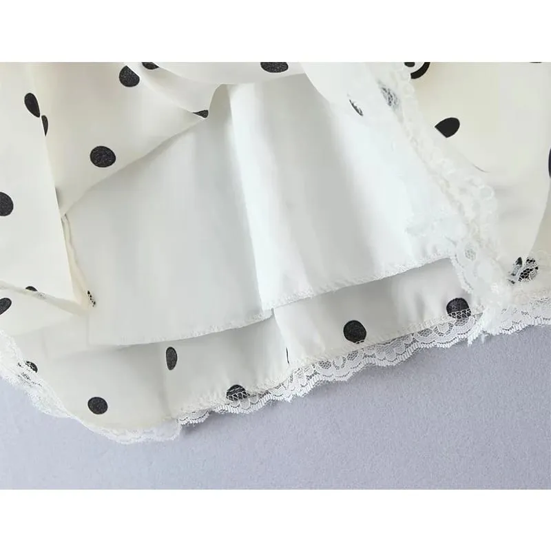 Abito con scollo all'americana a pois con spalline in pizzo Donna Elegante abito a trapezio Mini abiti sexy senza schienale Abito estivo 2025 — image 5