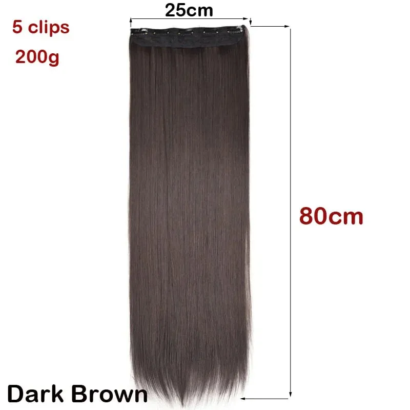 Super Long 32inch 80cm Extra Long Straight Hair One Piece 5 Clips Clip In Synthetic Hair Extension for Women Black Brown Color