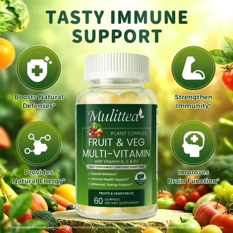 Mulittea Natural Gummies ผักและผลไม้ป้องกันอาการท้องผูกดีท็อกซ์ผลไม้ทุกวันช่วยย่อยอาหารวิตามินหลายชนิดเสริม — image 3