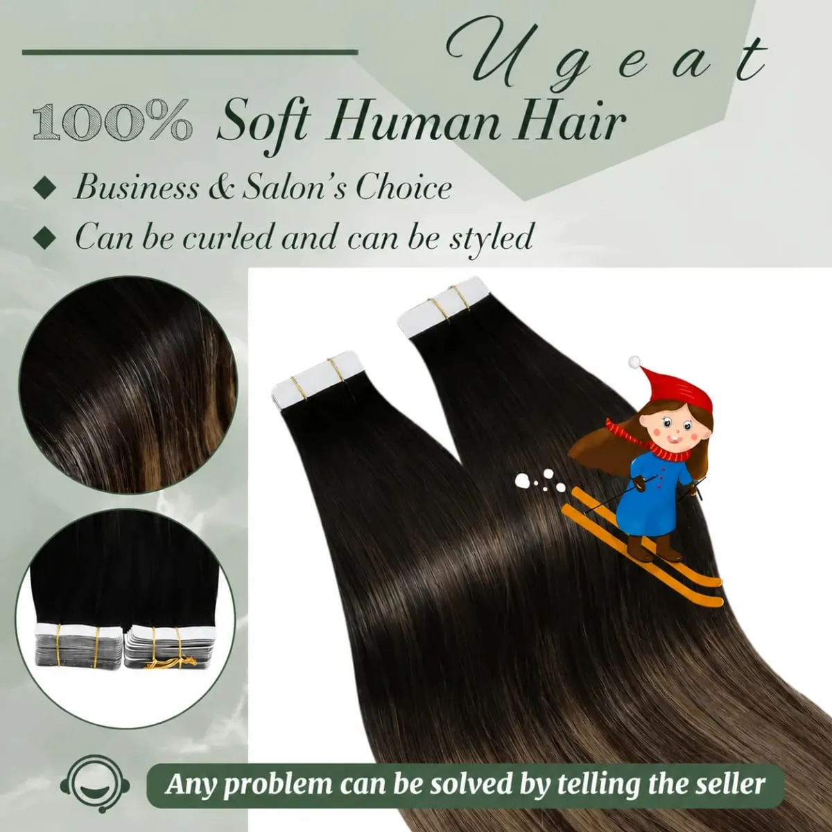 [NEW] Ugeat Tape in Hair Extensions Human Hair Balayage Straight Seamless 12-14inch For Women 20Pcs/Pack 100% Human Natural Hair