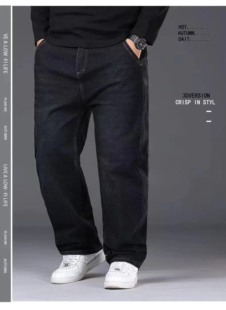Men's Stretch Straight Jeans Plus Size Loose Fit Denim Trousers For Big Belly Guys Casual Long Pants Big Sizes To 50 — image 9