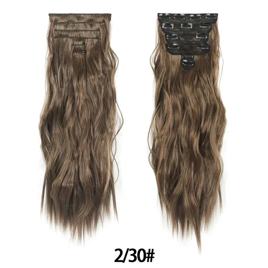 6PCS Clip in Hair Extensions Honey Blonde Mixed Light Brown 24 Inch Long Water Wavy Synthetic Hair Extensions For Women Use — image 8