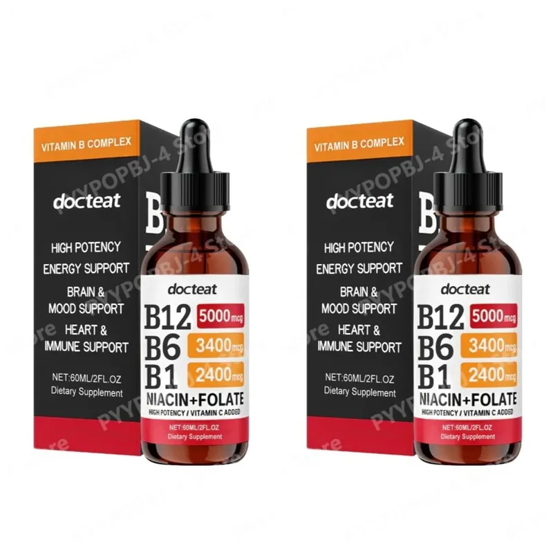 Docteat B Complex Drops 60ml High Potency B12 5000mcg Methylcobalamin Energy Brain Mood Heart Immune Support Non GMO Vegan