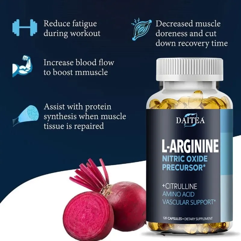 Daitea L-Arginine Supplement - For energy strength and endurance support during exercise | Muscle Mass Non-GMO — image 2