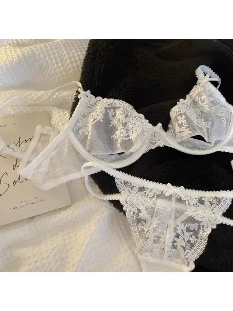 Riviera Sheer Bralette - Breathable Half Cup Underwire Bra Summer-Ready Lace Lingerie Set No Sponge Heatwave-Friendly