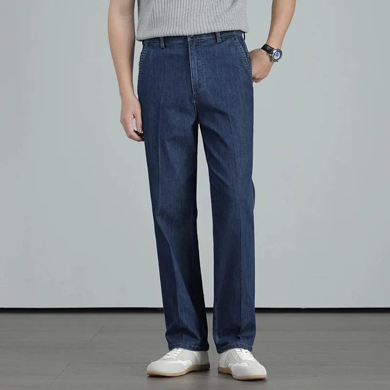2026 Summer High Quality Clothing Men's Lightweight Straight Jeans Silk Lyocell Business Casual Thin Trousers Denim Pants — image 4