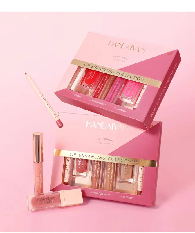 Set Riasan Bibir 6 Buah Lipstik Cair Matte Tahan Air Lip Gloss dan Lip Liner Sangat Berpigmen dan Mudah Diaplikasikan