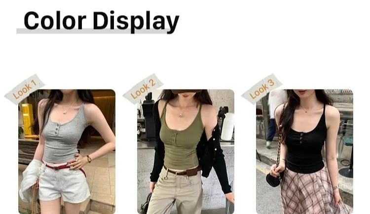 Korean Stylish Design U-Neck Button Sleeveless Camis 2026 Summer Y2K Hot Girl Layering Tank Top Solid Color Versatile Crop Top — image 8