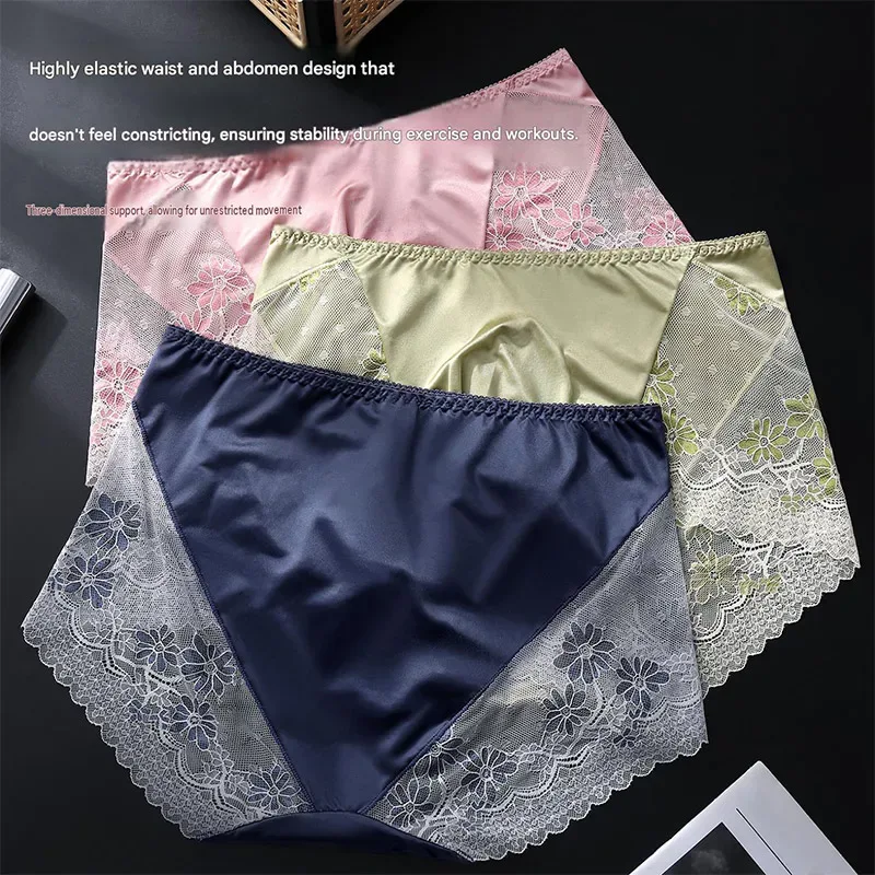 Men Satin Ice Silk Triangle Underwear 3D Pouch Low‑Waist Briefs Side Lace Breathable Soft Sexy Male Plus Size Intimate Shorts — image 3