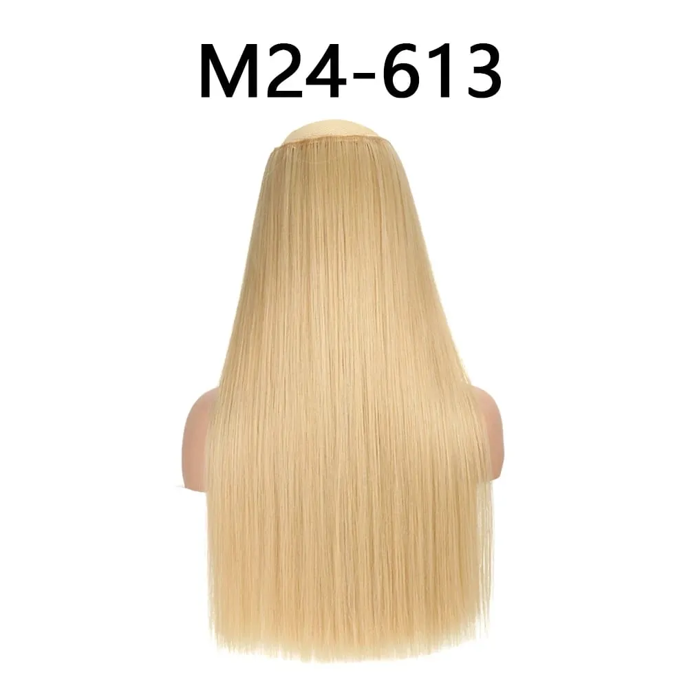 Synthetic 24Inch Hair Extensions OnePiece 5 Clips Long Straight Hairstyle Heat Resistant Fake Hairpiece For Women Natural Brow — image 27