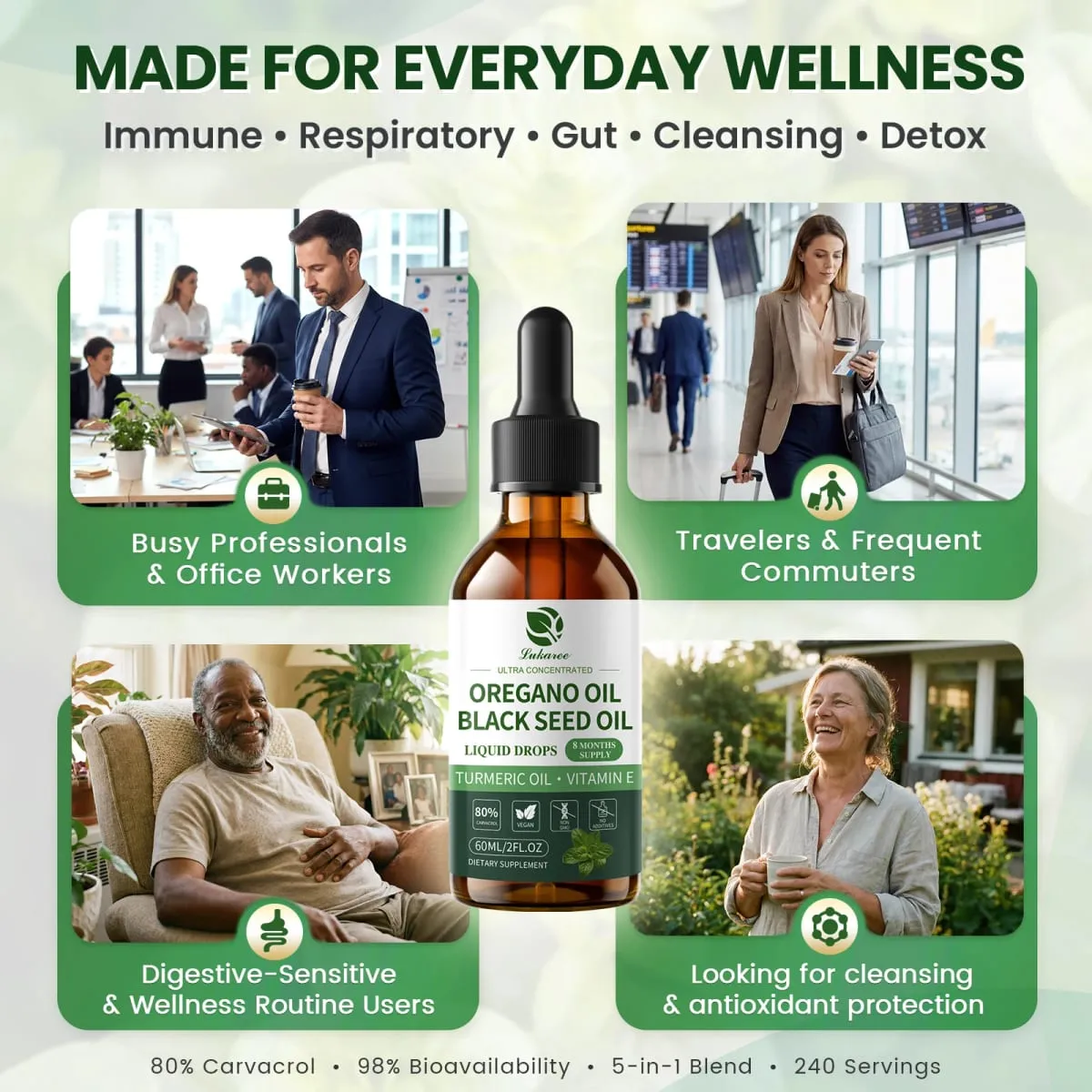 Lukaree 60ML Orgainc Oregano Oil Drop Support Respiratory Immune System Health Support Digestion and Intestinal Balance — image 5