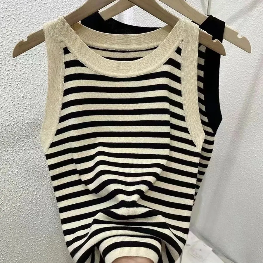 2026 Spring Summer Women Striped Tank Tops Slim Fit Sleeveless Color Blocking Vest Casual Versatileb Base Layer Cami Top