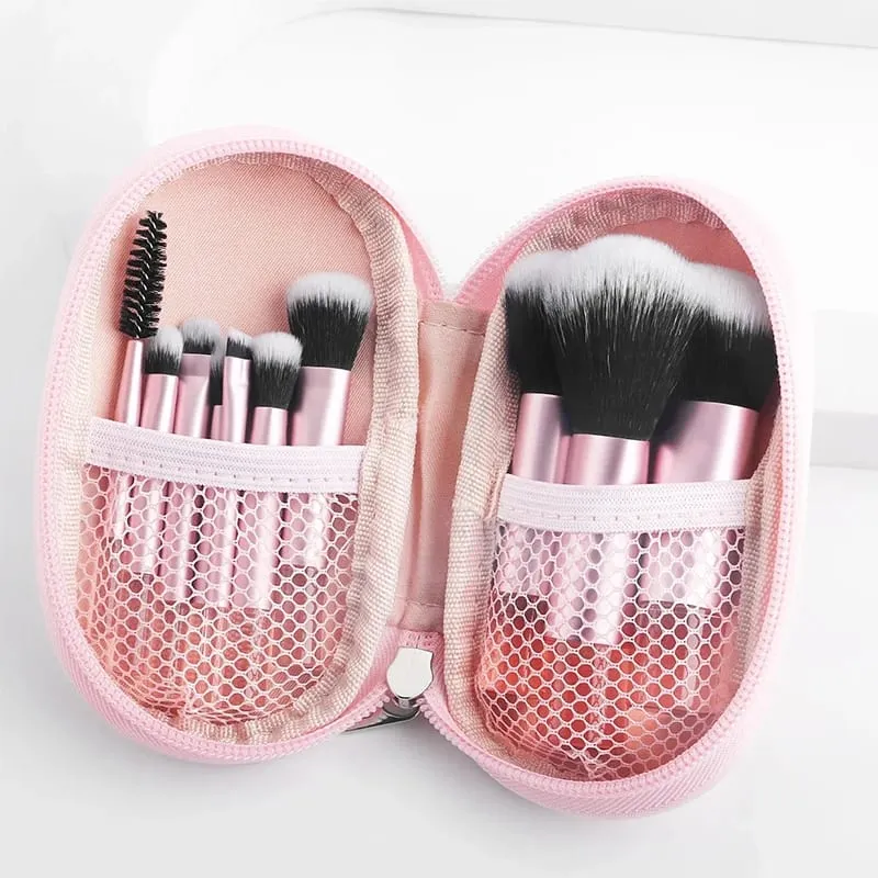 10pcs Pink Makeup Brush Set for Beginners Mini Portable Foundation Eyeshadow Brushes with Crystal Handle Includes Brush Pouch