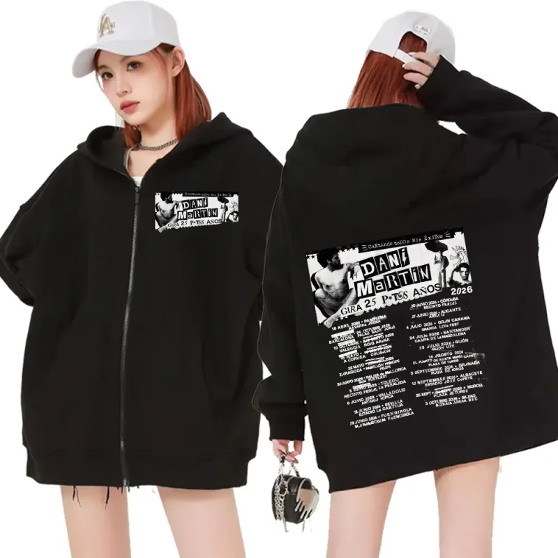 Dani Martín Gira 25 Años Album 2026 Print Zip Up Sweatshirts Men Women Long Sleeve Cozy Pullover Coats Streetwear Zipper Hoodies — image 1