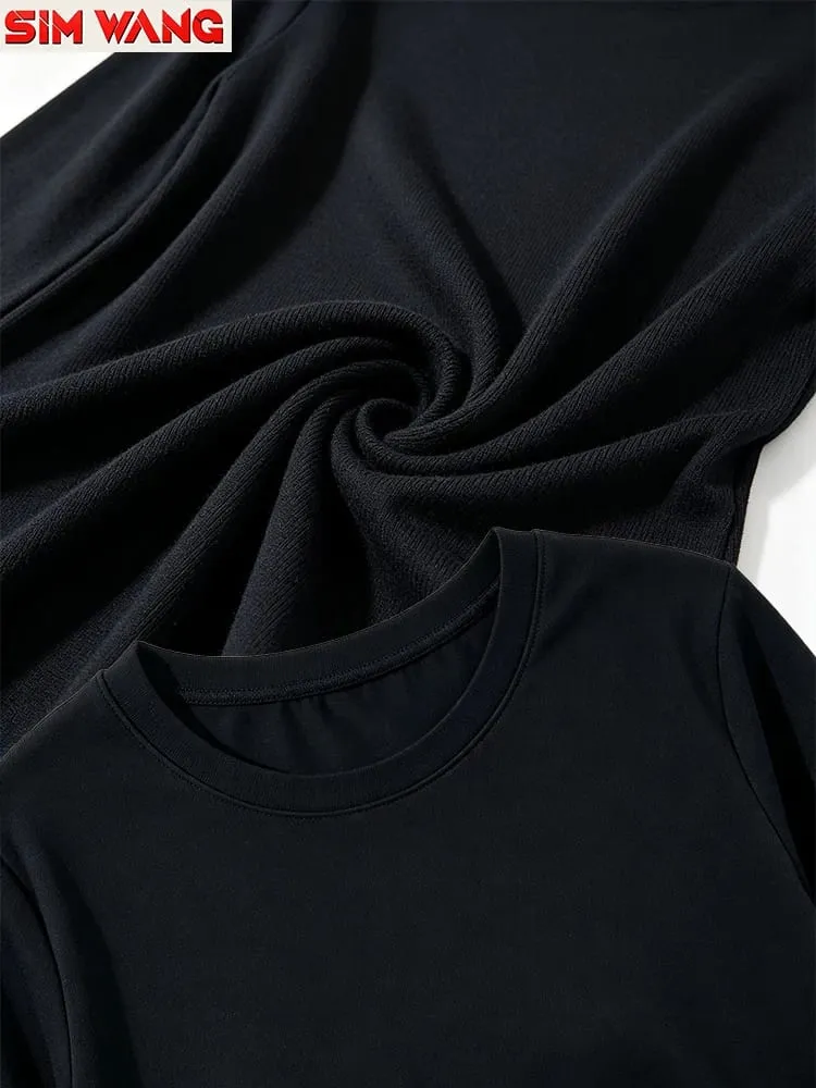 Long-Sleeved Dress for Women. Loose Round-Neck Long-Style Solid-Color Basic Home-Style Casual Dress. — image 6