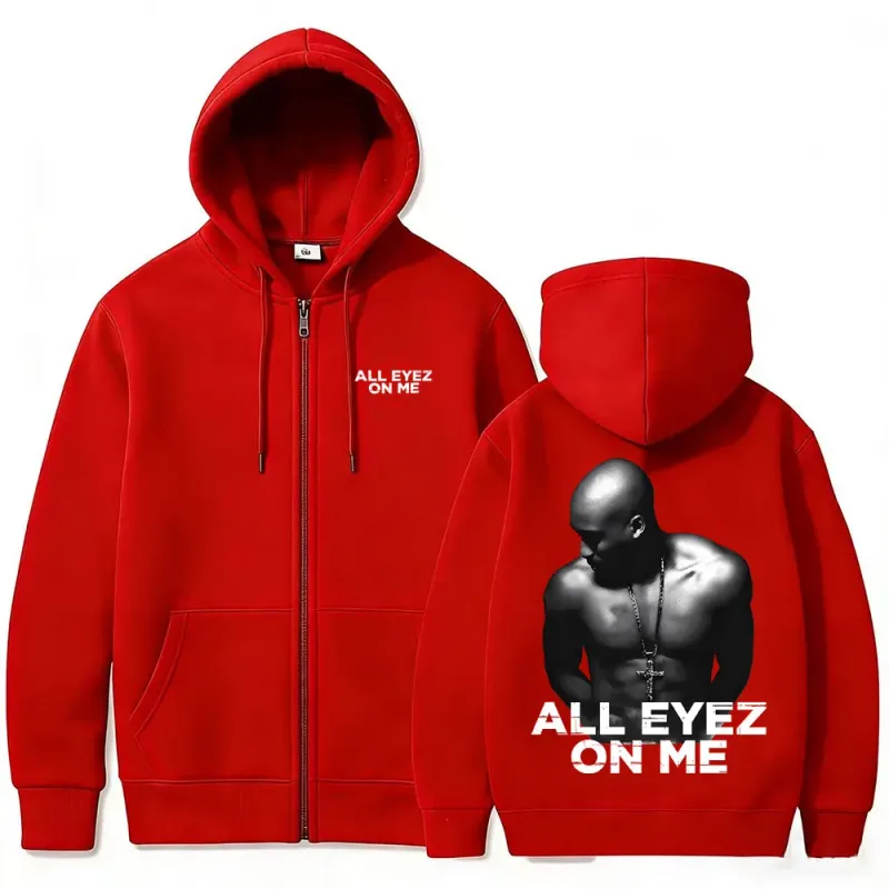 Rapper Tupac 2pac All Eyez on Me Cross Zipper Hoodie Herr Kvinnor Hip Hop Mode Zip Up Huvtröjor Herr Casual Oversized Streetwear — image 4
