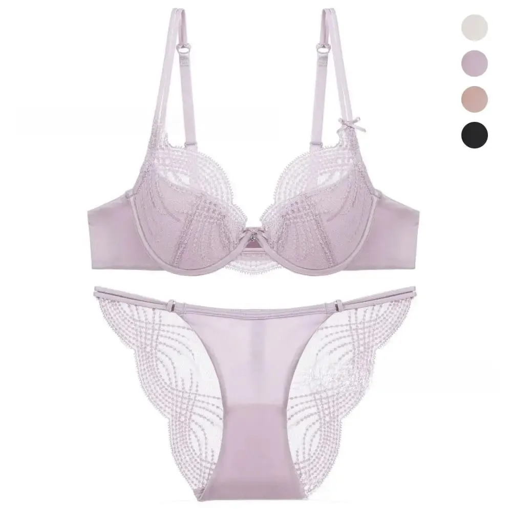 Hollow Thin Cup Women Lingerie Set Seamless French Style Push Up Bra Set Silk Satin Lace Embroidery Lingerie Women Intimates — image 2