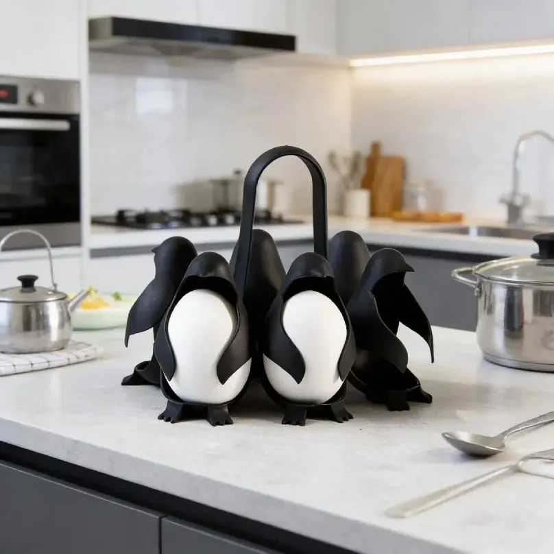 Cute Penguin Egg Boiler for Kitchen Gadget Egg Cooking Tool Egg Steamer Rack with Handle for Boiling Eggs — image 1