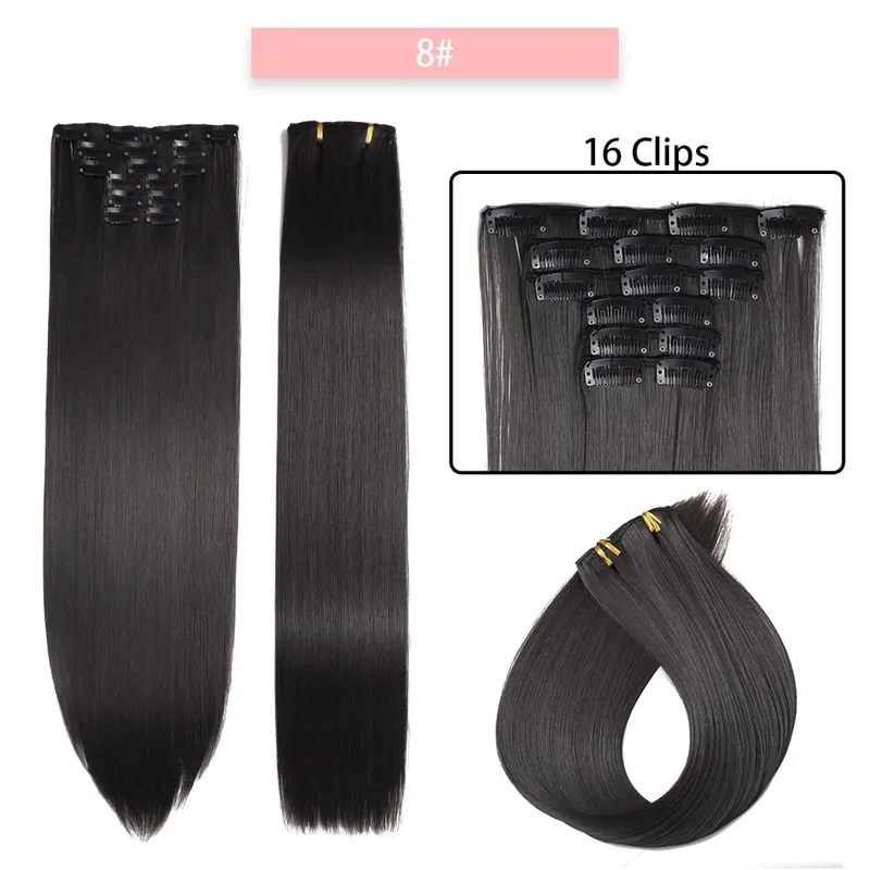 6-Piece Set 24-Inch Synthetic Clip-On Hair Extensions Straight Hair Removable Lightweight Synthetic Wig Women's Exclusive