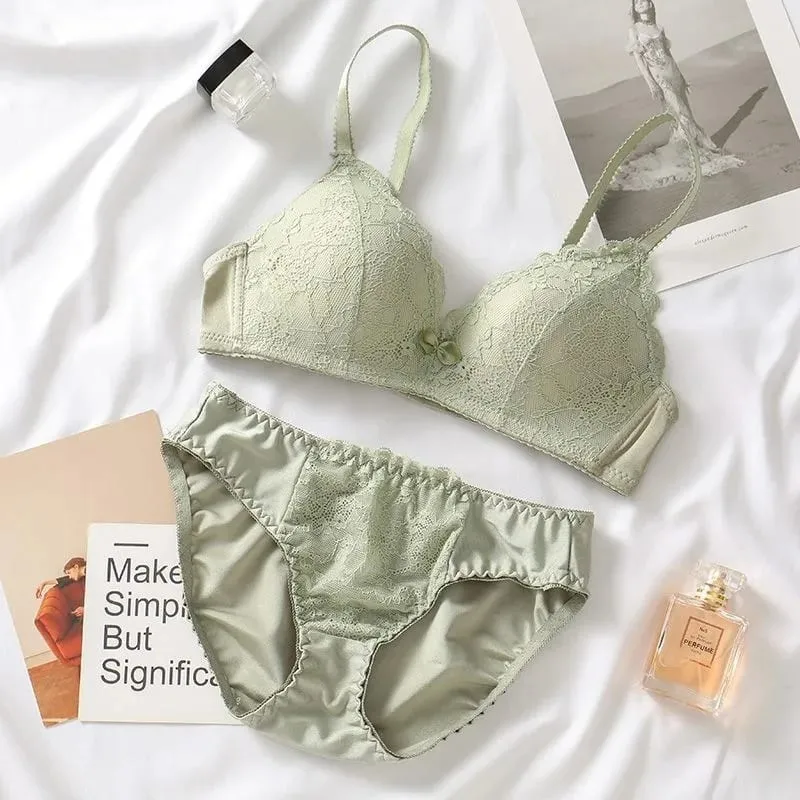 Women Lace Lingerie Set 32‑40ABC Cup Bow Decor Soft Comfort No‑Wire Bra And Briefs Breathable Intimate Underwear Suit — image 6