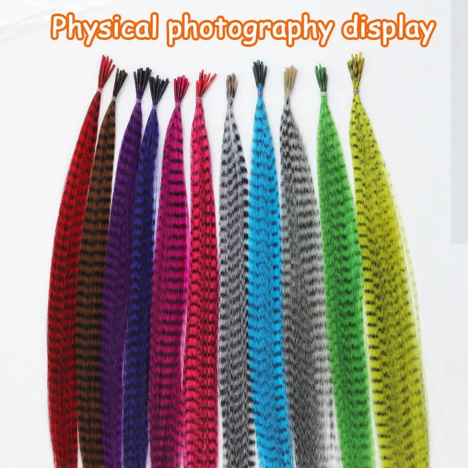 Synthetic Colored Feather Hair Extensions 16Inch Blue Purple For Women Zebra Line Feather Hairpiece For Women New Year Carnival — image 7