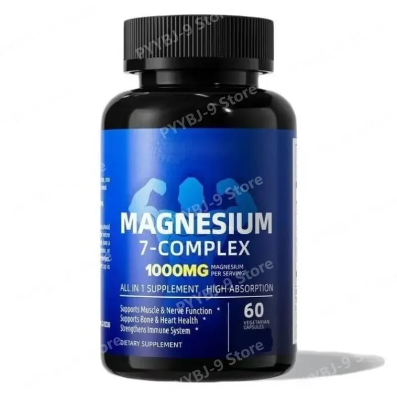 Magnesium 7-Complex Capsules 1000mg with B6 D3 Zinc High Absorption Vegan Formula for Muscle Nerve Bone Heart Support 60 Count