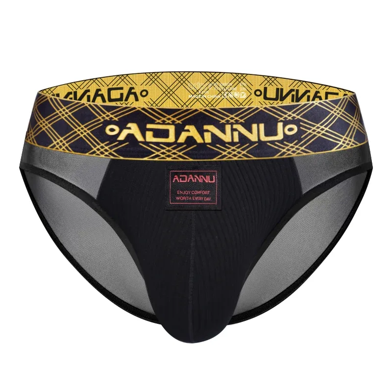 Luxury Ice Silk Men's Underwear with Gold Thread Embroidery Waistband Ultra-Thin Transparent Mesh Quick-drying Briefs for Men — image 34
