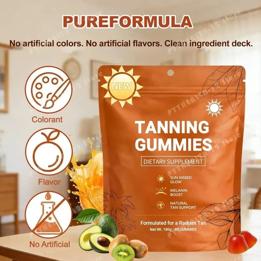 Tanning Gummies til kvinder Solfri Bronzing Glow Support Vegansk Sukkerfri Ikke-GMO Astaxanthin & Lycopen 60 Antal — image 4
