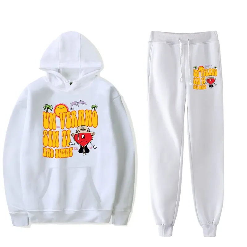 Comfortable Bad Bunny Un Verano Sin Ti logo Rapper Print Sweatshirt Sweatpants Suit Hoodies+Trousers Suit 2 Piece Set Clothes — image 2