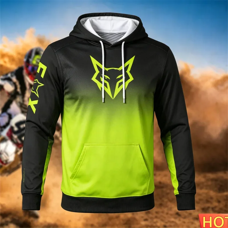 Autumn/Winter Men's Racing Hoodie Outdoor Cycling Hooded Pullover Fox Pattern Pocket Hoodie Sports Motorcycle Hooded Sweatshirts — image 3