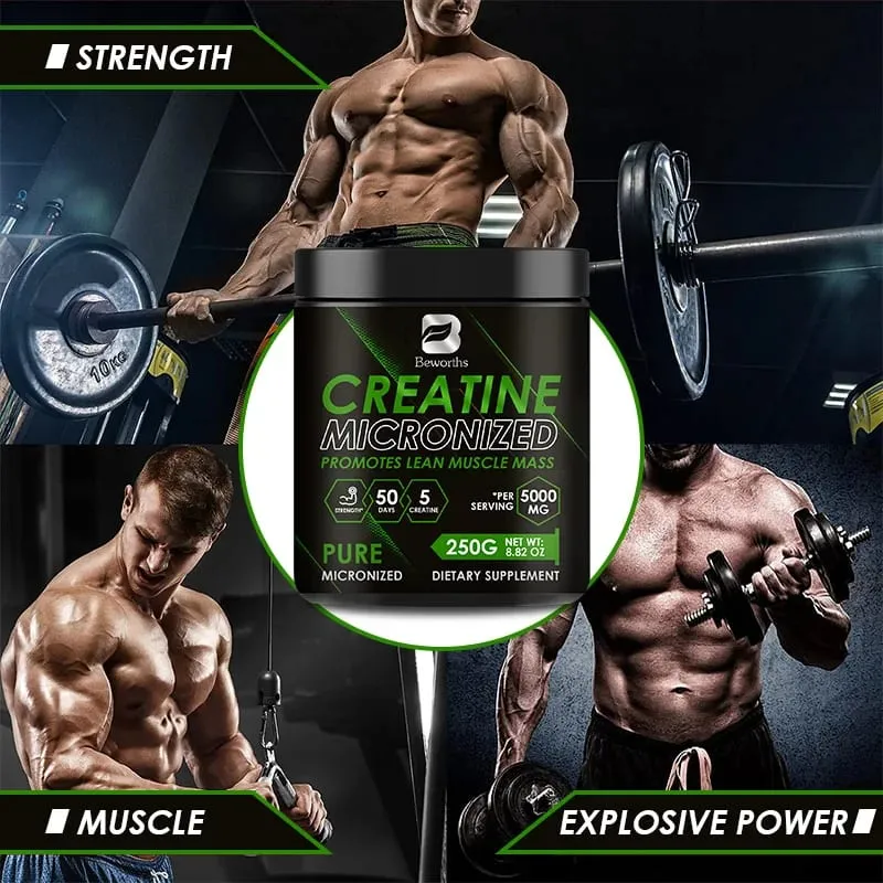 Beworths creatina monohidratada em pó 5000 mg para pré-treino, construção muscular, energia celular, cérebro, saúde imunológica para academia