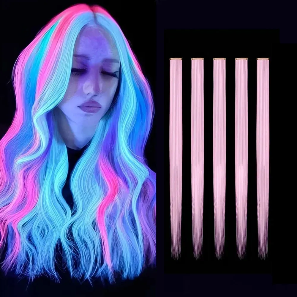 Glow in the Dark Hair Extensions Luminous Colored Hairpieces Colorful Hair Clips Synthetic Neon Fake Hair Clips Hair Accessories — image 7