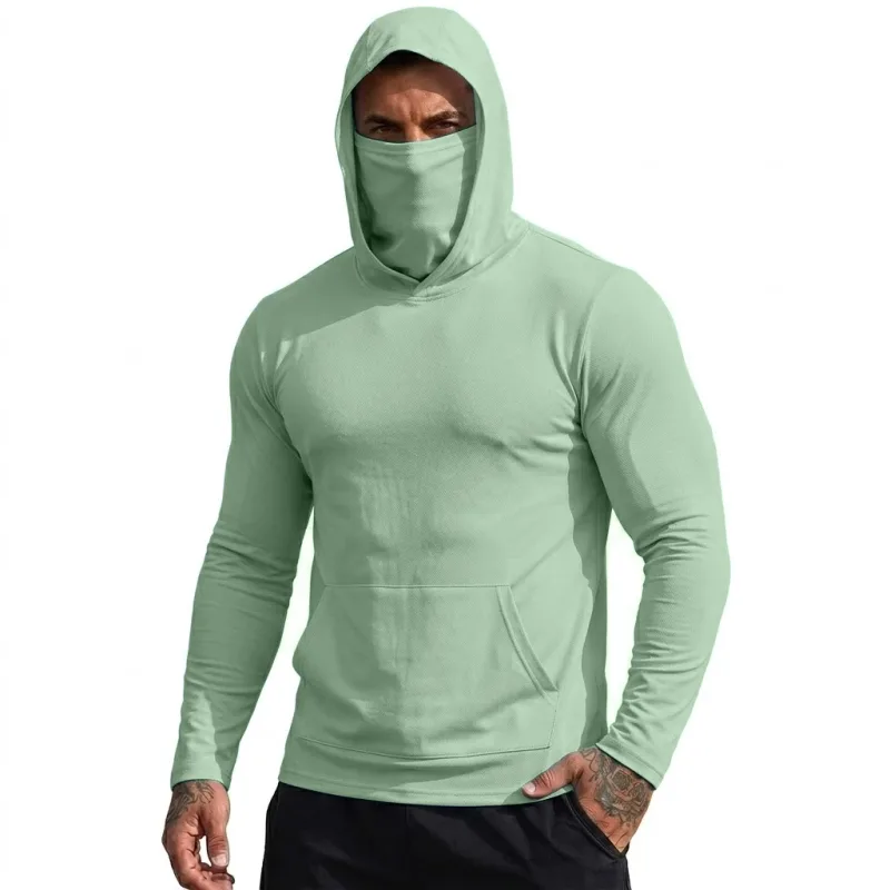 Mens Sun Protection Hooded Tee Quick Dry Long Sleeve Sweatshirt Lightweight Performance Top for Hiking Outdoor Sun Wear Tops — image 12