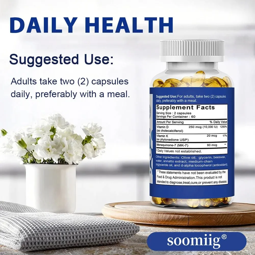 Vitamin D3 + K - Supplement for Immune Support Bone & Heart Health Vitamin D with MK-7 (Vitamin K2) Non-GMO Gluten-Free