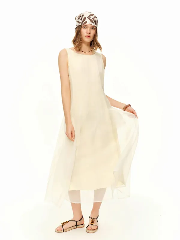 Women [LineSculpt Series] Dresses Women 2026 Summer New Three Colors Fluffy Organza Sleeveless Elegant Fairycore Ins