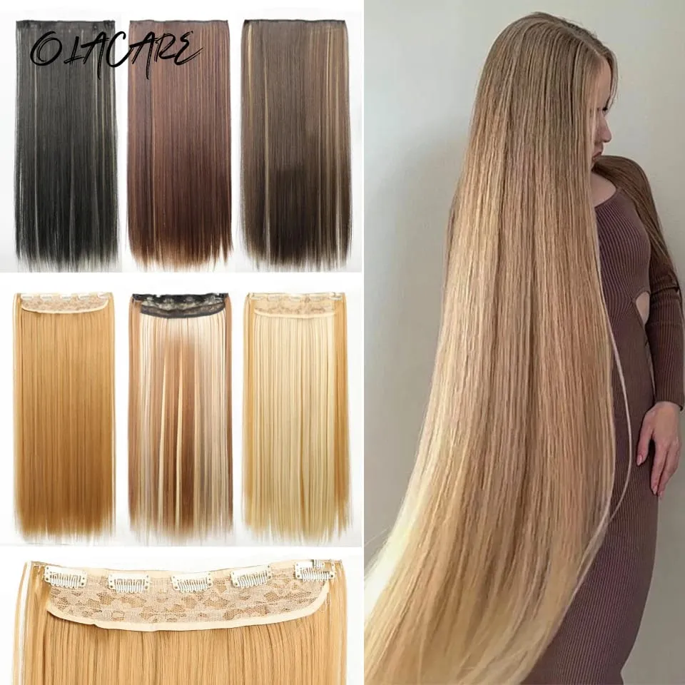Synthetic Wig 5 Clip One Piece Invisible Hair Extensions Long Straight 24Inch Heat Resistant Hairpiece for Women — image 2