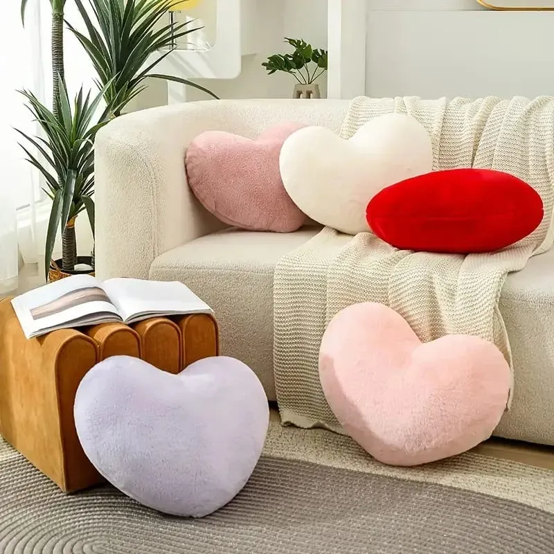 Valentine‘s Day Gift Heart Pillow Cute Fuzzy Throw Pillow for Home Decor Photo Shoot Prop Romantic Decorations Cushion