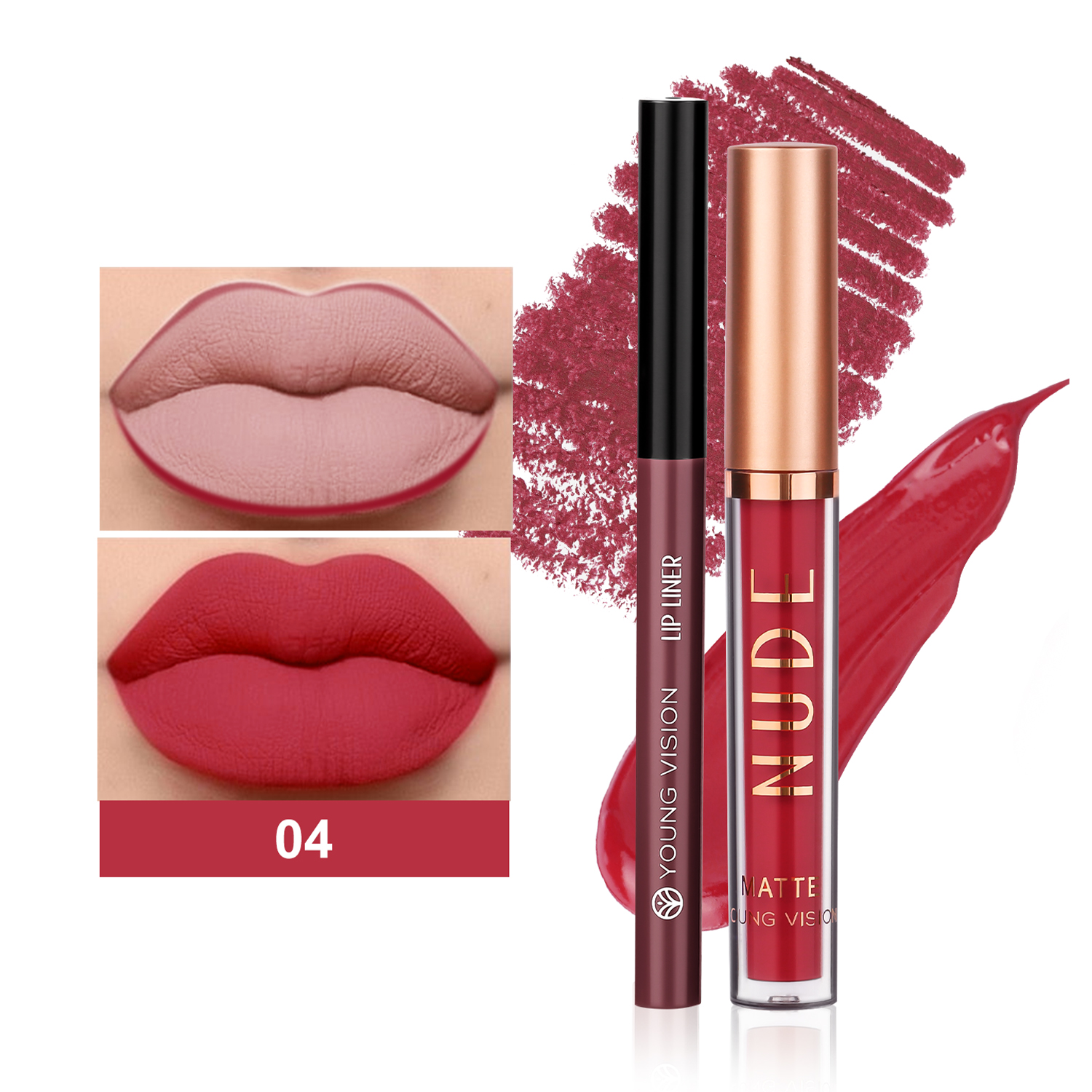Set di matite per labbra colorate opache a lunga durata a 2 colori, liner per labbra ruotabile, anti-sudore, antiaderente, per labbra, con tazza antiaderente