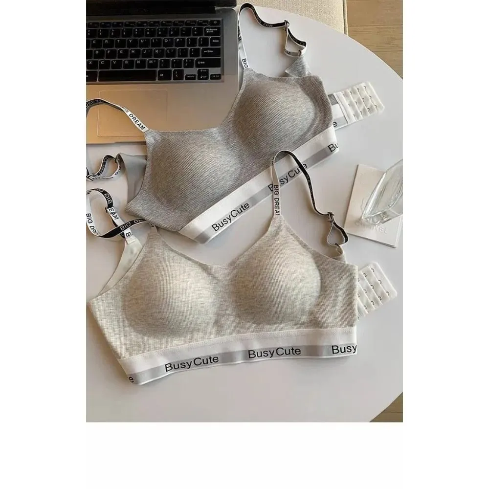 Trendy American Wireless Sports Bra Seamless Letter U Back Small Cup Push Up Anti Sag Side Support Workout Breathable Underwear — image 5