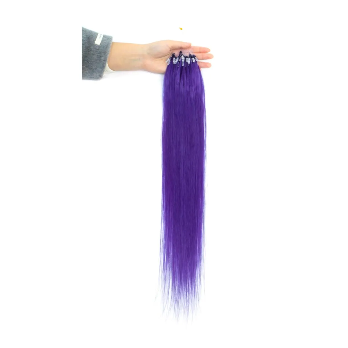 Colored Micro Link Hair Extensions Human Hair No Glue Virgin Human Hair for Women Girls 50 Strands Colorful 30G Gray — image 15