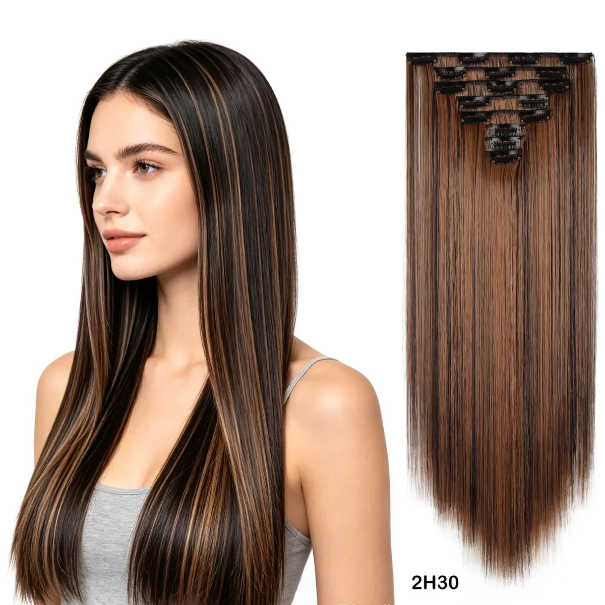 8pcs/set Long Straight Matte Synthetic Clip-In Hair Extensions Full Head Extension Hairpieces for Women