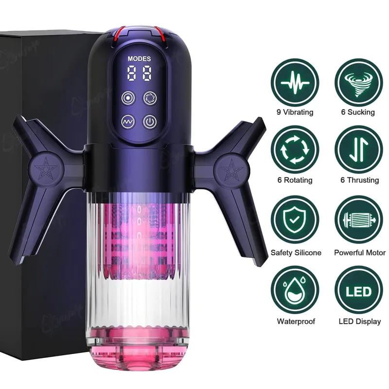 Automatic Male Masturbator 9 Vibration 6 Sucking Rotating Licking Telescopic Modes Pocket Pussy Stroker Blowjob Sex Toys