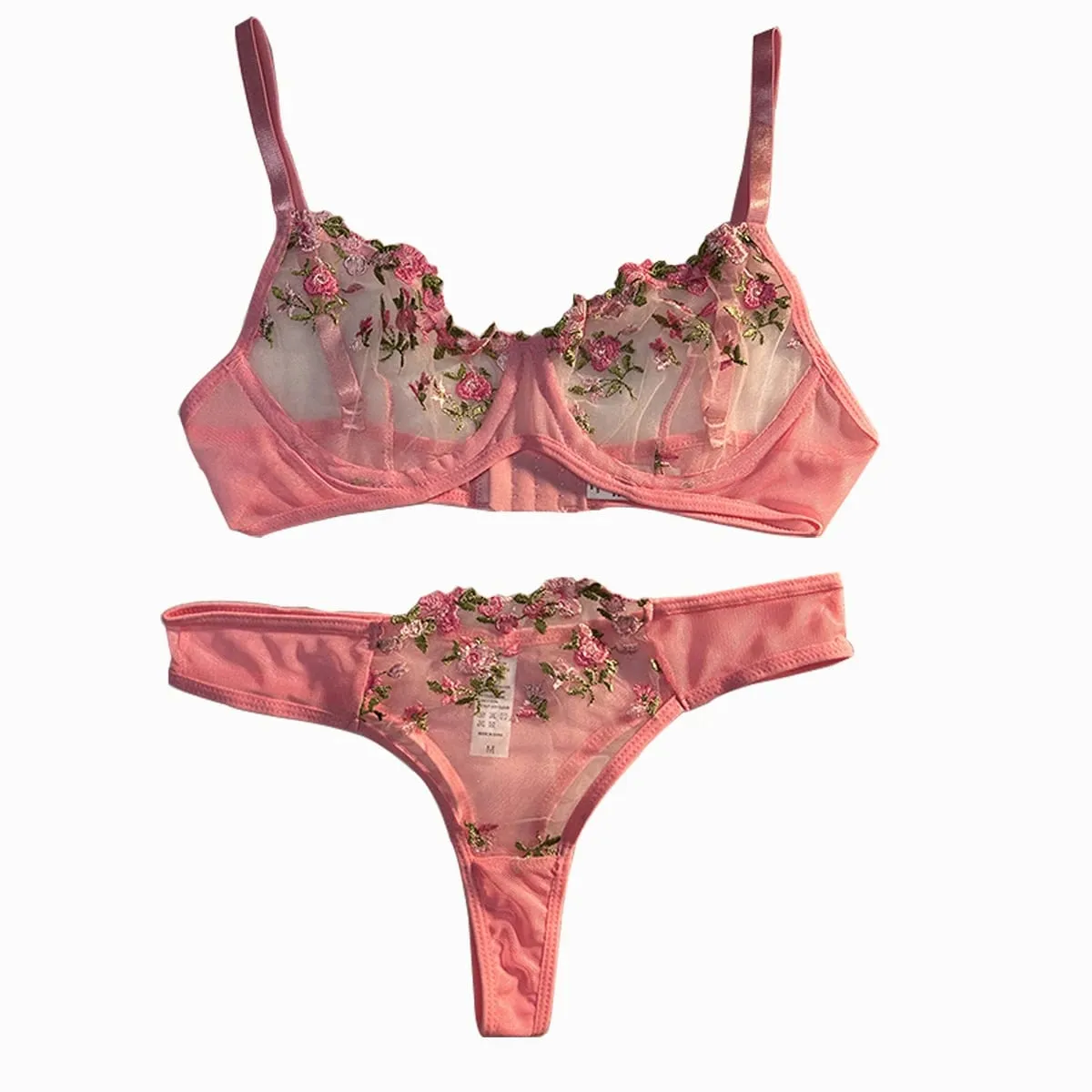 Pink Lingerie Woman Lace Underwear Fairy Embroidery Brief Sets Bra Panties Kits Breves Sets — image 1